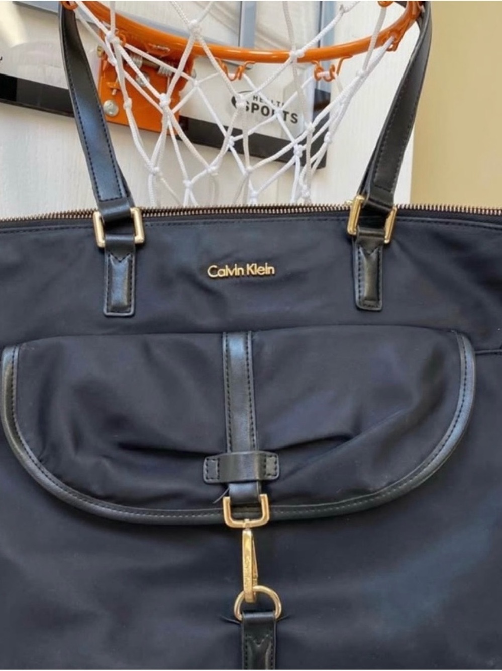Calvin Klein Black Nylon Tote with Gold Accents